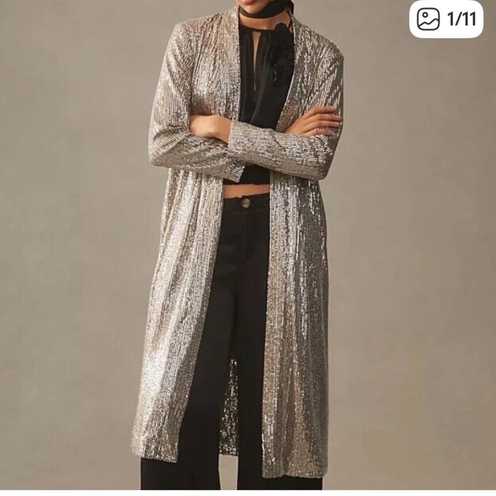 NWT Anthropologie Mare Mare Grey Sequined Duster Coat. Size S - Picture 1 of 7